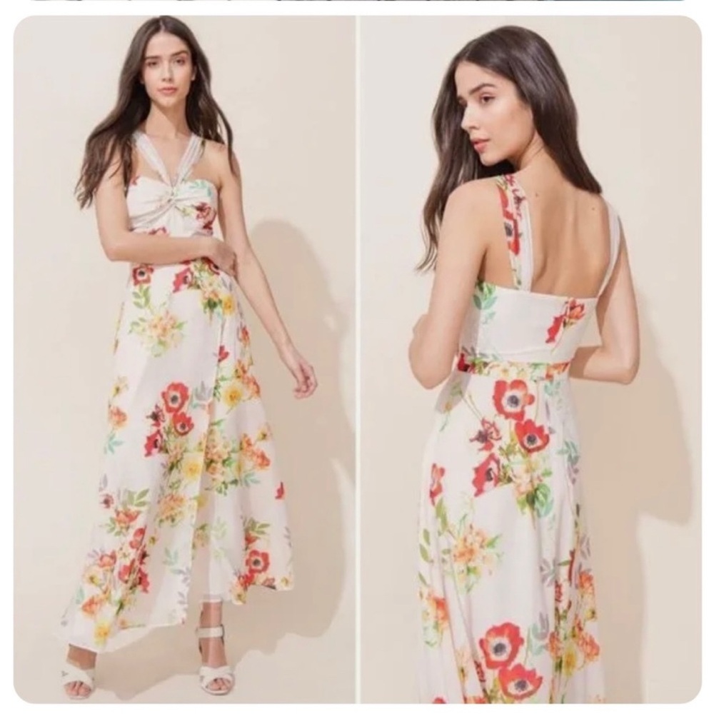 Yumi Kim Field of Dreams Ariana Floral Midi Cream Halter Dress - size LARGE